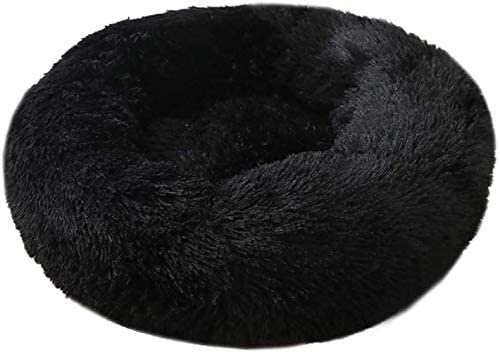Generisch Aldenhoven Goods Hundebett Plüsch Rund Katzenbett Hundekissen Katzenkissen Donut Hundekörbchen (Schwarz, 50 cm)