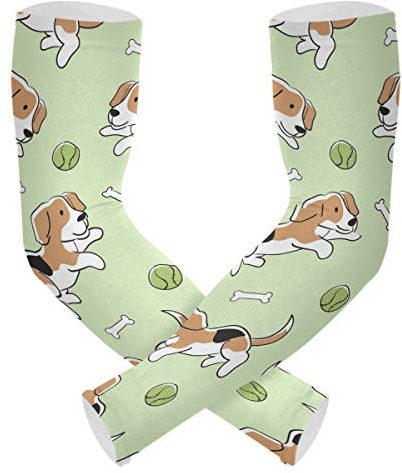 MCHIVER UV Sonnenschutz Kühlende Arm Sleeves - Beagle Cute Dogs Playing Tennis Ball Temporary Tattoo Sleeves for Men & Women Compression Sleeves for Cycling Golf Basketball Running