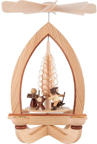 Erzgebirge Palast 1-stöckige Pyramide Holzmacher - Natur - 28 cm