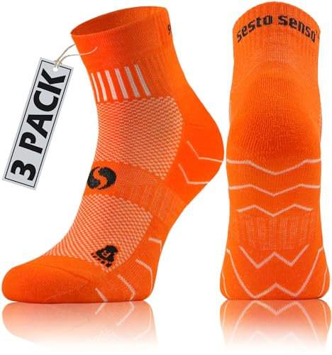 sesto senso 3 Paar Laufsocken Baumwolle Sportsocken Damen Herren Bunte Sport Socken 39-42 Orange