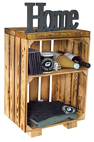 Kistenkolli Altes Land Nachttisch Abstelltisch weiß/Natur/geflammt Maße ca 30x40x55cm Regalkiste Flaschenablage Weinregal Apfelkiste/Weinkiste (geflammt mit geflammter Planke)