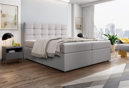 A-dekor home Boxspringbett Fenix Hotelbett, kontinentales Bett, Designerbett, 140/160/180x200cm, viele Farbvarianten, Zwei Bettkasten, Bonell Matratze, Topper (Inari 22 – Creme, 180 x 200 cm)
