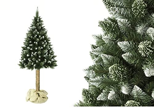 COIL Weihnachtsbaum auf einem Stamm 220cm - Premium Ökologischer Tannenbaum mit Schnee-Effekt, Kristallzweigen, Christmas Tree - Kunststoffständer mit Jute, Einfache Montage, Weihnachtsbaum
