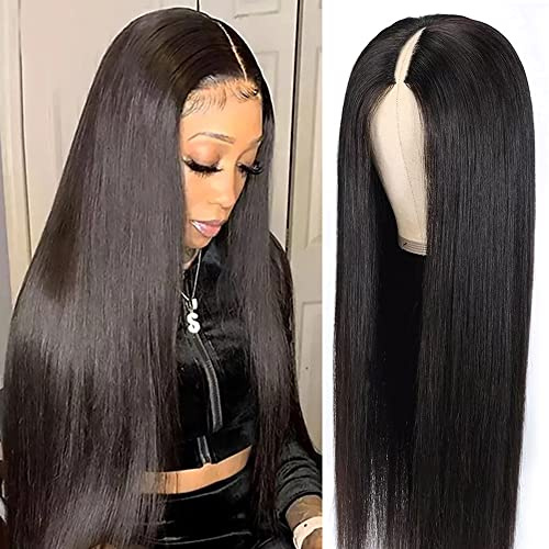 Echthaar-Perücke, 55,9 cm, glatt, brasilianisches Echthaar, für schwarze Frauen, kein Nähen, kein Kleber, 180% Dichte, natürliche Farbe
