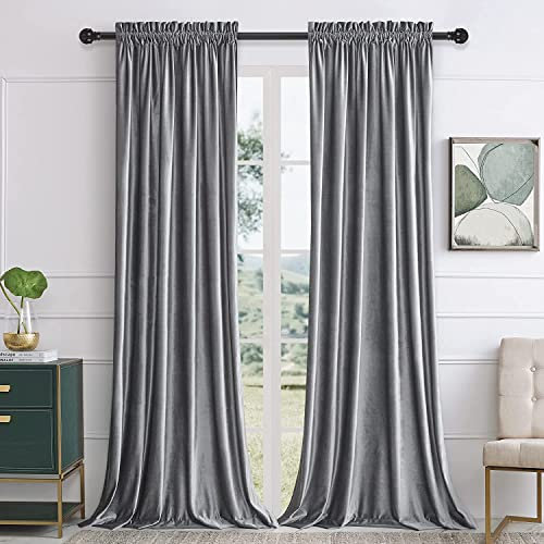 SANCHUNG Graue Samt Vorhänge für Wohnzimmer Blackout Thermisch isoliert 2 Panels Rod Pocket Verdunkelung Vorhänge für Schlafzimmer 132 x 285 cm