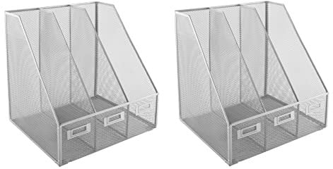 Osco Silver Wiremesh Triple Magazine Rack 2 Pack, Folder Storage, File Organiser, 3 Sections Desk Tidy, Document Holder, Office Desktop Organiser, Paper Storage, Home Office Accessories