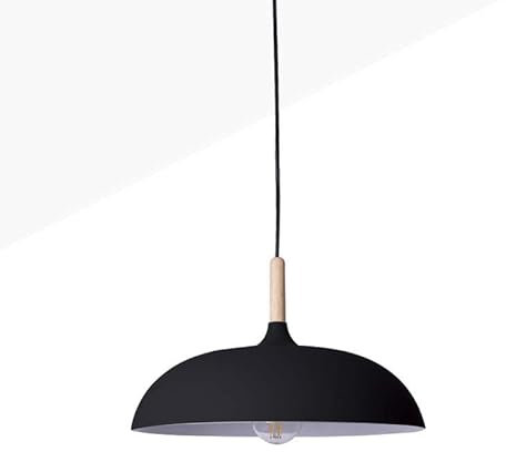 B·LED BARCELONA LED BarcelonaLED Hängeleuchte, nordisch, dekorativ, aus Holz, mit Lampenschirm aus Aluminium, schwarz, Durchmesser 35 cm, E27, Steckdose für Esszimmer, Wohnzimmer, Küche, Innen