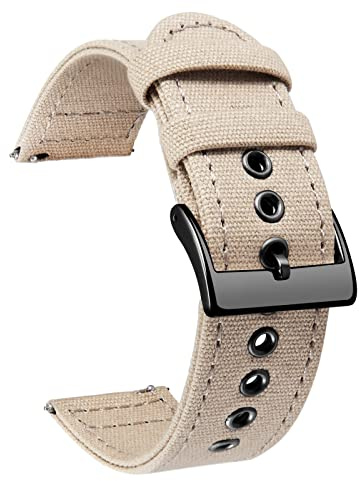 BINLUN Canvas Watch Strap Quick Release Sail Cloth Watch Band 18mm 20mm 22mm 24mm Cotton Fabric Sport Watch Straps Replacement Smartwatch Bands for Men and Women with Silver/Black Buckle