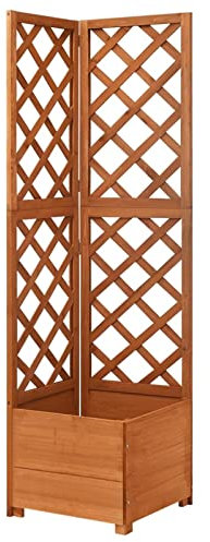 Chenshu Eck-Spalier mit Pflanzkasten, Pflanzkübel Mit Rankgitter, Blumenkasten Mit Rankgitter, Spalier, Pflanzkasten, Pflanzgefäß, 40x40x150cm Massivholz Tanne