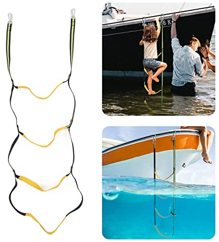 Mumusuki Bootsleitern Gummiboot Spezielle Boarding Soft Ladder Boat Marine Strickleiter Klappbare Hängeleiter Boarding Strickleiter für Schlauchboot Kajak Motorboot(Fluoreszierendes Grün 4 Stufen)