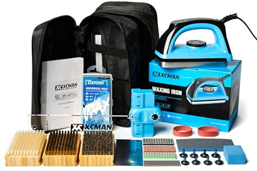 XCMAN Komplettes Ski-/Snowboard-Tuning-Kombi-Set mit Wachseisen, Skiwachs, Seitenbodenkanten-Stimmgerät, Ptex-Basis-Reparatur, Gummistein, Diamantsteine für Ski, Snowboard, EdgeTuning