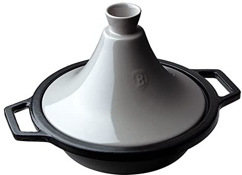 Berlinger Haus Moonlight Tajine Marokkanisches Gusseisen, emailliert, 22 cm, Induktion, Kegeldeckel Keramik, geeignet für alle Wärmequellen Gas, Glaskeramik, Backofen, Grau/Schwarz
