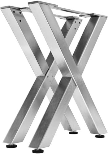Juana | Tischbeine Metall Edelstahl | 2 Stück X Form Tischkufen | Tischgestell B68xH105 cm | Möbelkufen für Stehtisch
