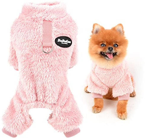 SMALLLEE_LUCKY_STORE Pet Thick Sherpa Fleece Pyjamas Pjs Jammies with D-ring for Small Dogs Cats Boy Girl Puppy Jumper Pajamas Jumpsuit Soft Coat Yorkie Chihuahua Warm Winter Clothes,Pink,XL