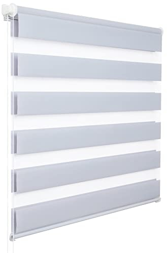 WOLTU Doppelrollo Klemmfix ohne Bohren Grau B80 x H120 cm, Duo Rollo Zebrarollo Fensterrollo Klemmrollo Seitenzugrollo Easyfix lichtdurchlässig & verdunkelnd Rollos für Fenster und Tür