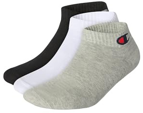 CHAMPION C Logo Socks 3 Pairs, short cotton socks, breathable fabric, three pack, quarter length, ribbed ankles