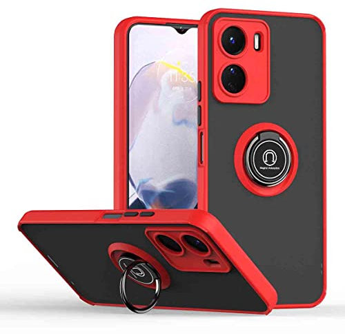HAOYE Funda para Realme C21Y (C21-Y) / Realme C25Y, Shockproof Translúcido Carcasa con Giratorio Anillo Kickstand, Hard PC y Silicona TPU Tough Armor Case Cover. Rojo