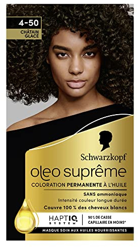 Schwarzkopf Oleo Supreme – Permanente Öl-Tönung, langanhaltende Farbe und Glanz, ohne Ammoniak, deckt 100 % weißes Haar ab, HaptIQ System, Kastanienbraun 4-50
