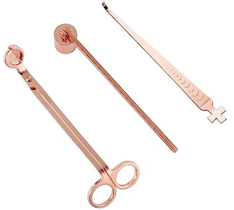 Lot de 3 accessoires pour bougie, coupe-mèche de bougie, ensemble d'accessoires pour bougie (or rose)