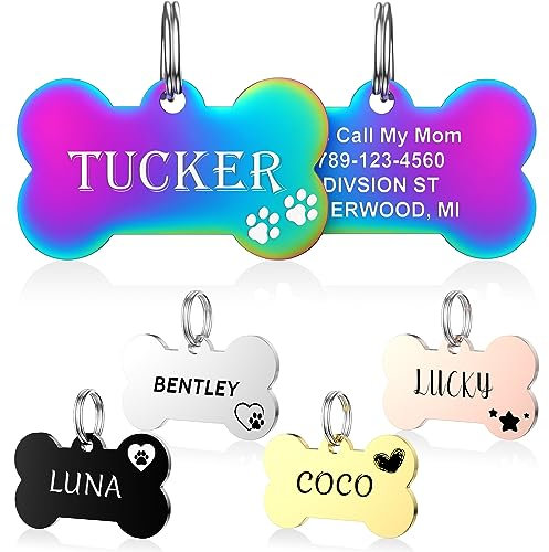 YEHANTI Hundemarke mit Gravur - Hundemarke Personalisiert mit Name, Telefonnummer und Adresse, Edelstahl Namensschild für Halsband, Anhänger Marke für Hunde, Katzen und Welpen (Knochen)