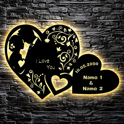 LEON FOLIEN Led Hochzeitsgeschenk Liebesgeschenk personalisiert mit Namen und Datum Herz Individuelles Geschenk zur Hochzeit oder zum Jahrestag