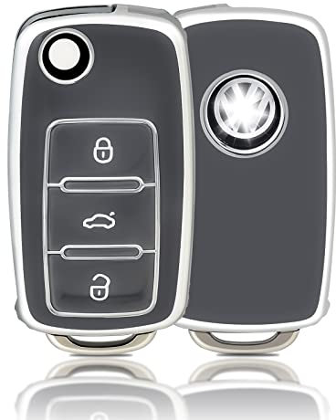 OFFCURVE Funda Llaves Coche Carcasa Llave, Funda Mando Coche Carcasa Mando 3 Botones Apta para VW Volkswagen Polo Golf 4/5/6 Multivan T5 Caddy Jetta Bora Superb Passat Skoda Fabia Seat Ibiza
