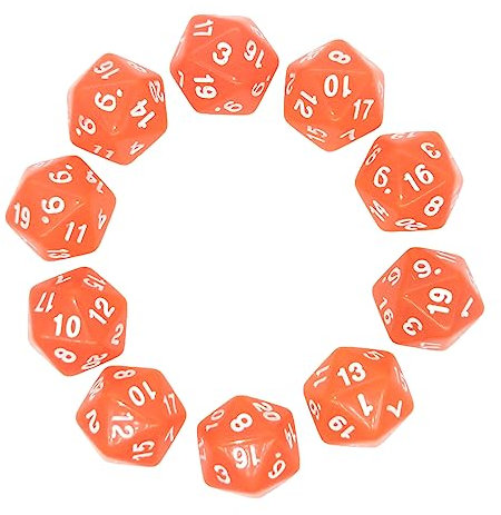 Deolven D20 Dadi Poliedrici, 10 Pezzi Arancio Trasparente, 20 Facce Chiaro per DND MTG RPG Dungeons And Dragons