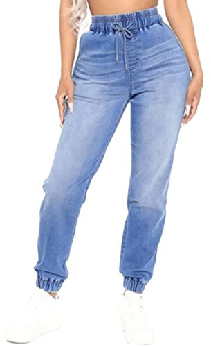 Jean Femme 48 - Pantalon délavé Taille Moyenne Haute élasticité pour Femme Four Seasons Jeans Petits Pieds Pantalon Taille Haute Plat