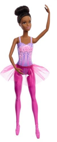 Barbie Ballerina Doll, Brunette Fashion Doll Wearing Purple Removable Tutu, Posed with Ballet Arms & “en Pointe” Toe Shoes
