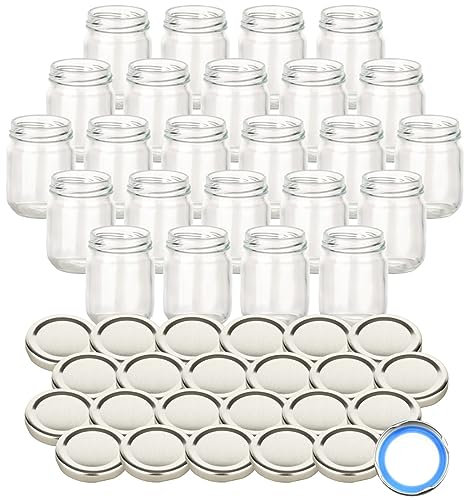 gouveo 25er Set Einmachgläser 125 ml Helix mit Schraubdeckel silberfarben BS - Kleine Vorratsgläser mit Schraubverschluß TO53 - Schraubgläser für Marmelade, Honig, Gewürze, Selbstgemachtes (HEG125SBS)