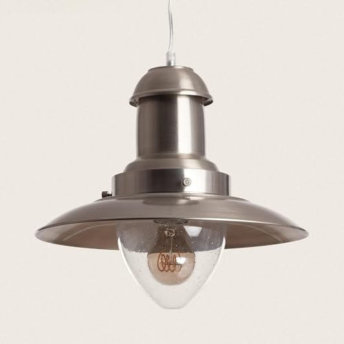 LEDKIA LIGHTING - Hängeleuchte Fisherman im Industrie-Stil | Höhenverstellbares Kabel | Geeignet für E27 LED-Glühbirnen | Retro-Design für Wohnzimmer, Küche, Nickel, Glas