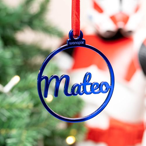 Wanapix | Adorno Navideño Personalizado con Nombre | Bola Árbol de Navidad de Metacrilato | Decoración Navideña Original | 8 cm | Azul Oscuro