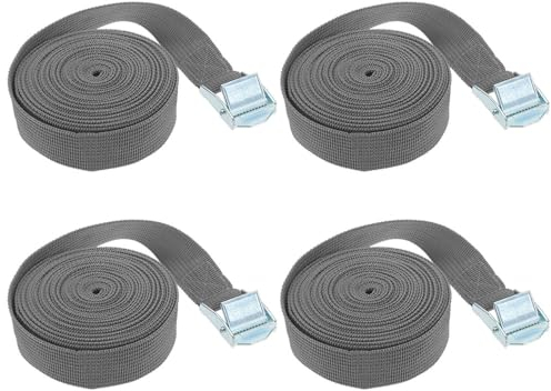 Spanngurte mit Ratsche, verstellbarer Spanngurt, Zurrgurte für Fracht, Gepäck, Lieferwagen, LKW, Motorrad (grau) – 4 m x 25 mm, 4 Stück