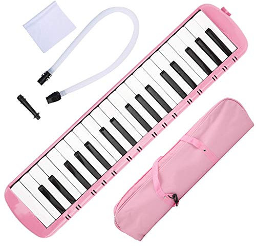 QANYEGN 37 Tasten Melodica, Air Piano Keyboard Piano, Keyboard Blasklavier Mit Mundstück Pfeifenset Für Anfänger, Professionelle Ausbildung(Rosa)