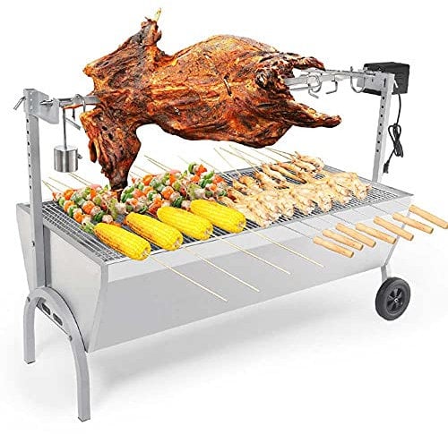 44.5 Spit Rotisserie Hog Roasting Machine, Lamb Pig Goat Charcoal Barbeque Grill with Wind Shield Motor, Automatic Roast Machine for Outdoor Picnic Patio Backyard Camping