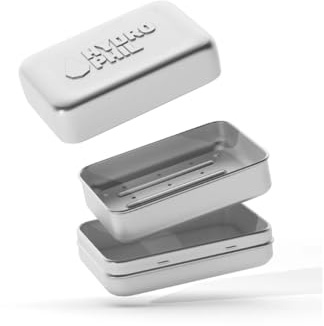 Hydrophil Seifendose aus Aluminium mit Abtropfgitter, 10x6,5x3,5 cm | 100% plastikfrei, Silber, Seifendose Reise wasserdicht, Seifenbox, Seifenbehälter, Seifenschale fürs Reisen, Camping
