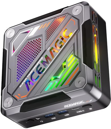 ACEMAGIC AI Mini PC Gaming RGB AMD Ryzen 7 8845HS (bis zu 5,1 GHz), 32GB DDR5 512GB NVME PCIE 4.0 SSD Micro Desktop Computer| AMD Radeon 780M | BT5.2 | Wi-Fi 6| 8K |Doppellüfter