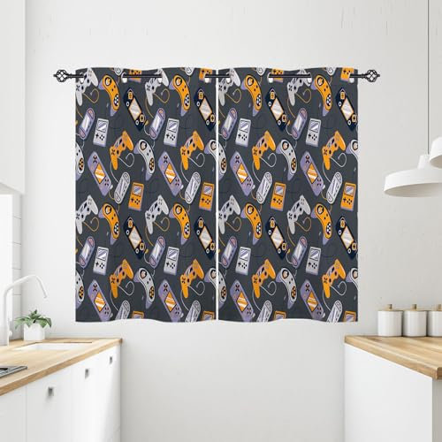 ANHOPE Gaming Curtains Eyelet Blackout Thermal Insulated Curtains Video Game Gamepad Joystick Print Pattern Soft Soundproof Privacy Window Drapes for Kids Bedroom Living Room 28 x 54 Inch 2 Panels