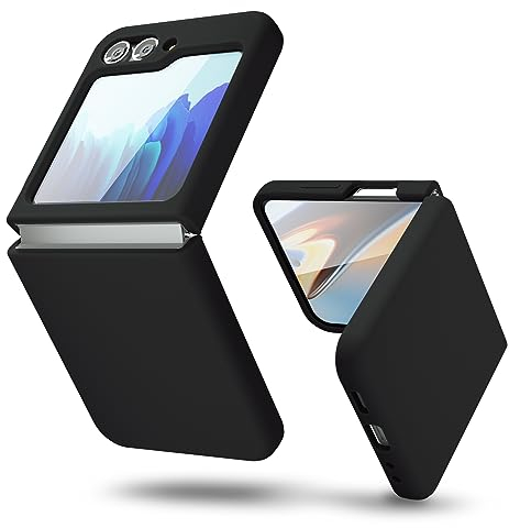 oakxco für Samsung Galaxy Z Flip 5 Hülle Silikon mit Kameraschutz, Dünn Bunt Gummi Gel Einfarbig Schutz Handyhülle, Weich Slim Matt Handy Hülle, Cute Elegant Schutzhülle für Mädchen Männer, Schwarz