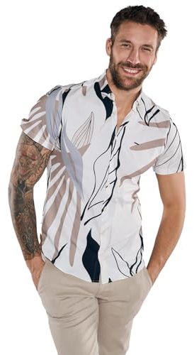 emilio adani Herren Herren Kurzarm-Hemd Slim fit, Creme, 36550, Creme in Größe L