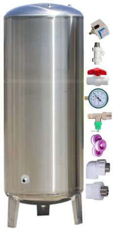 Edelstahl Brunnen-Drucktank, Vertikaler Automatischer Wasserspeicherbehälter Mit Entlüftungsventil, Druckregler Druckmesser Brauch- / Landwirtschaftswasser ( Color : No cleaning port , Size : 200L/52g