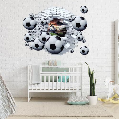 aupawdy Wandtattoo Fussball, Fußball Wandtattoo Durchbruch Wandaufkleber für Kinderzimmer Jungen,Bunte Fußball Wandbild, Wand Deko Fussball Aufkleber für Jugendzimmer Schlafzimmer, 50×60CM