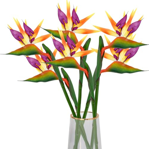 Bacucine Paradiesvogel, künstliche Pflanze, Strelitzia, Strelitzia, künstliche Blumen, Blumenstrauß, tropische Blumen für Zuhause, Garten, Büro, Hochzeit, Party, Dekoration, Gelb, 6 Stück