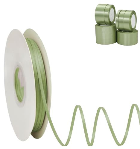 Satinband Salbeigrün 3mm, 91m Satinbänder Schleifenband Dekoband Doppelseitig Geschenkband Geschenkverpackung Bänder zum Luftballons Blume Handgefertigt Weihnachten Geburtstag Party Dekoration