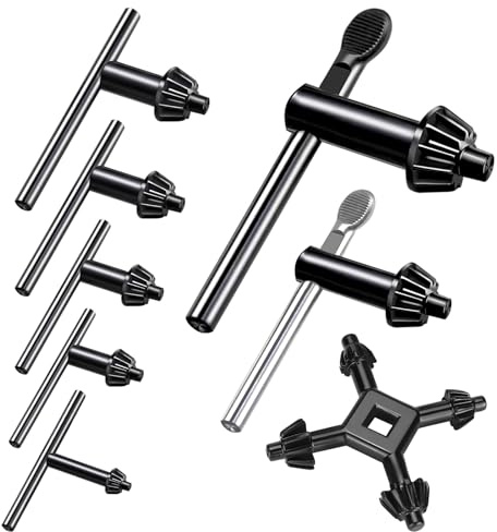 Waltool 8Pcs Universal 4 in 1 Drill Chuck Key Wrench and 3/4 5/8 1/2 3/8 1/4 5/32 T-Handle Keyless Chuck Drill Press for Electric Drill Clamping Tool