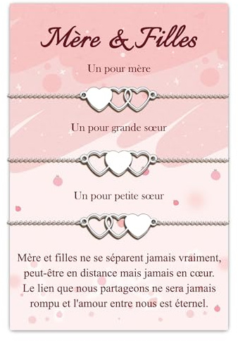 SUNSH 2/3 Mere Fille Bracelets,Cadeau Maman et 1/2 Filles,Cadeau Fête Des Mères,Mamie Petite-Fille Bracelet Cadeau,Noel Cadeau Fetes Des Mere Anniversaire Femme Ado Fille Original Idee Coeur Bijoux