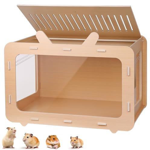BREUAILY Hamsterkäfig Groß Hamster Käfig Holz TV Form Meerschweinchen Käfig mit Öffnung Oben 80 X 51.5 X 50 cm Transparenter KleintierkäFig für Nager Oder Kleine Haustiere