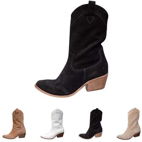 Generico Camperos Texani Donna Western Invernali Scarponcini da Cowboy Cowgirl Stivali Camperos Donna Boots a Punta Stivali Elasticizzati Donna Curvy Stivaletto Equitazione Tacco Medio Scarponcino