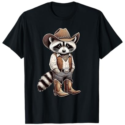Waschbär mit Cowboyhut & Cowgirl, lustiger Vintage Western T-Shirt