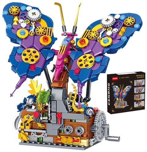 CSNRHG Mechanischer Schmetterling Baustein Spielzeug mit drehbaren Gliederkomponenten und Präsentationsständer Fliegendes Tiermodell Geburtstag für Mädchen Jungen Alter 8-12 Erwachsene Mechanische